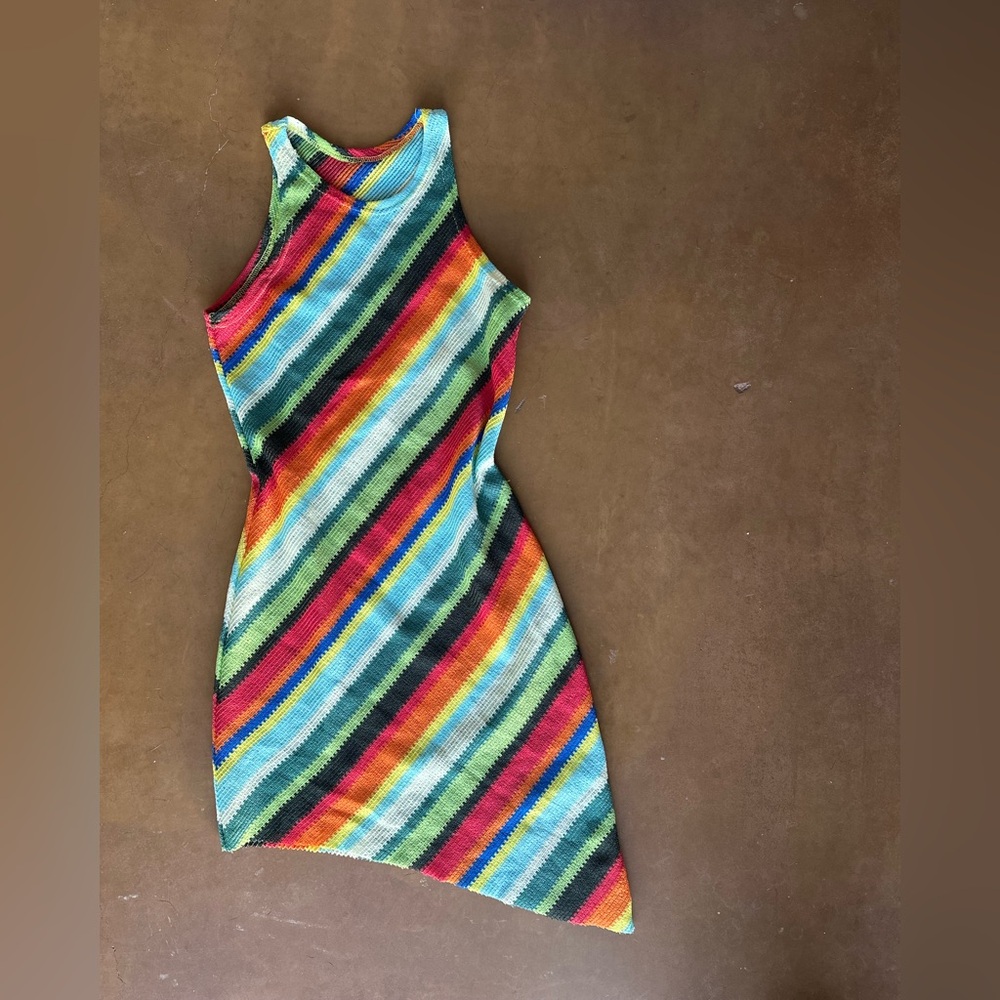 Rainbow Striped Knit Tank Mini Dress / Cover Up